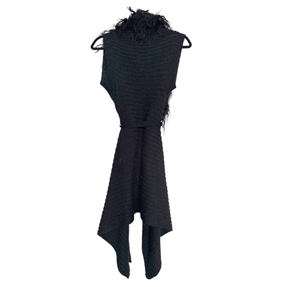 Black Long Sleeveless Sweater "Vest" with Black Shearling Collar - Picture 1 of 4